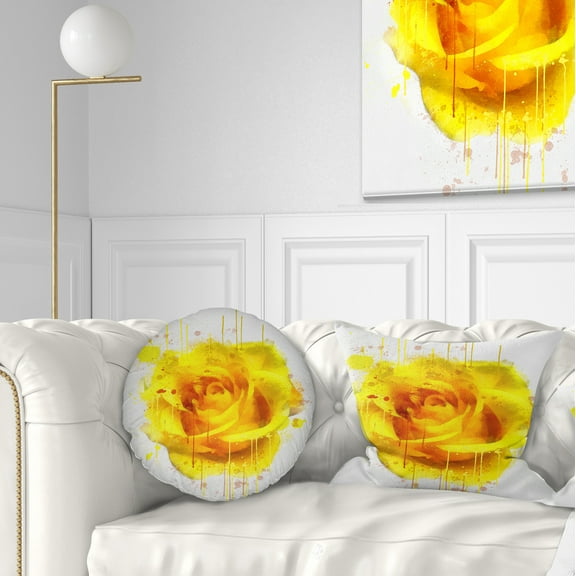 Designart Beautiful Rose in Yellow Watercolor - Floral Throw Pillow - 12x20