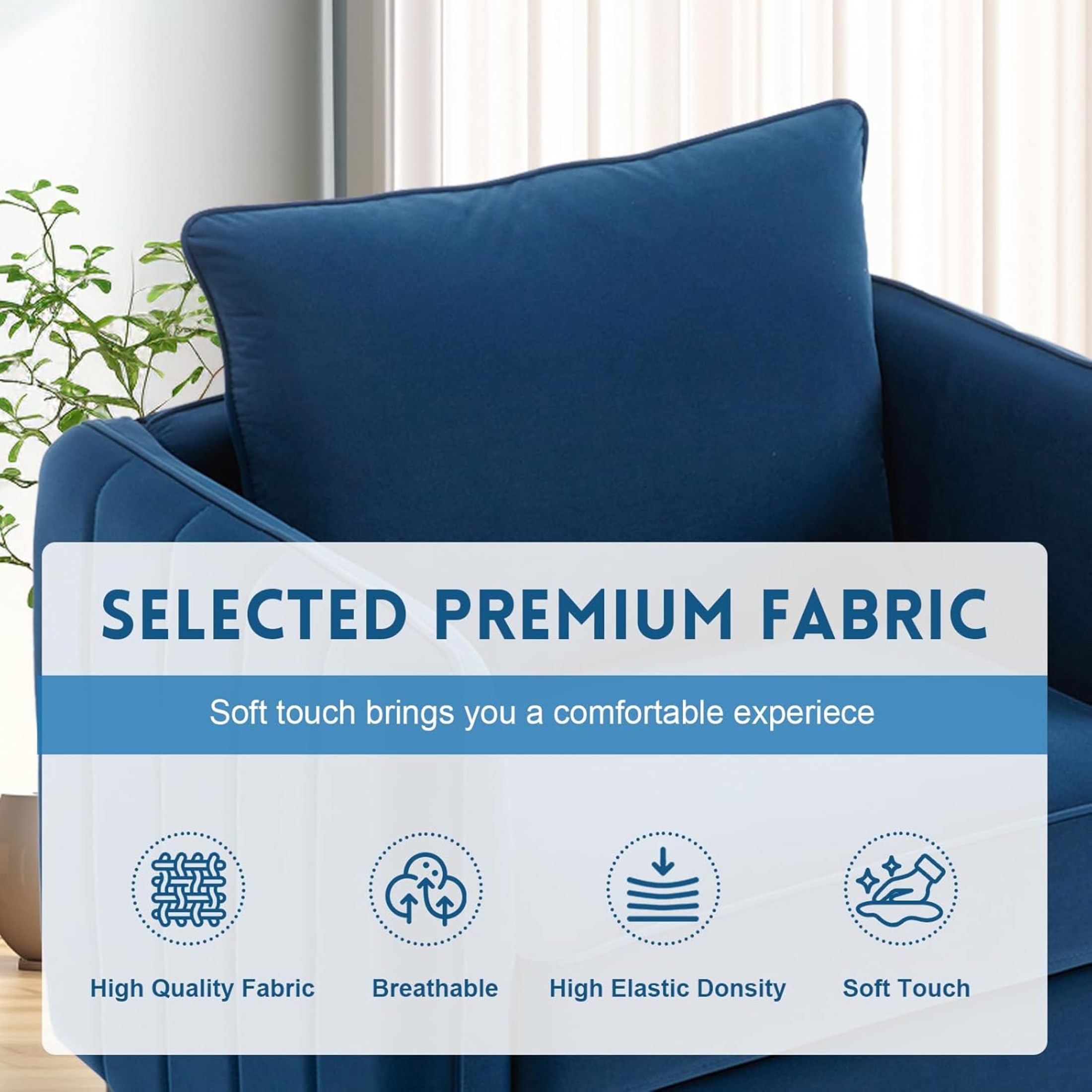Noble House Mid-Century Modern Velvet Upholstered Accent Chair with Pillow, Metal Legs, Blue