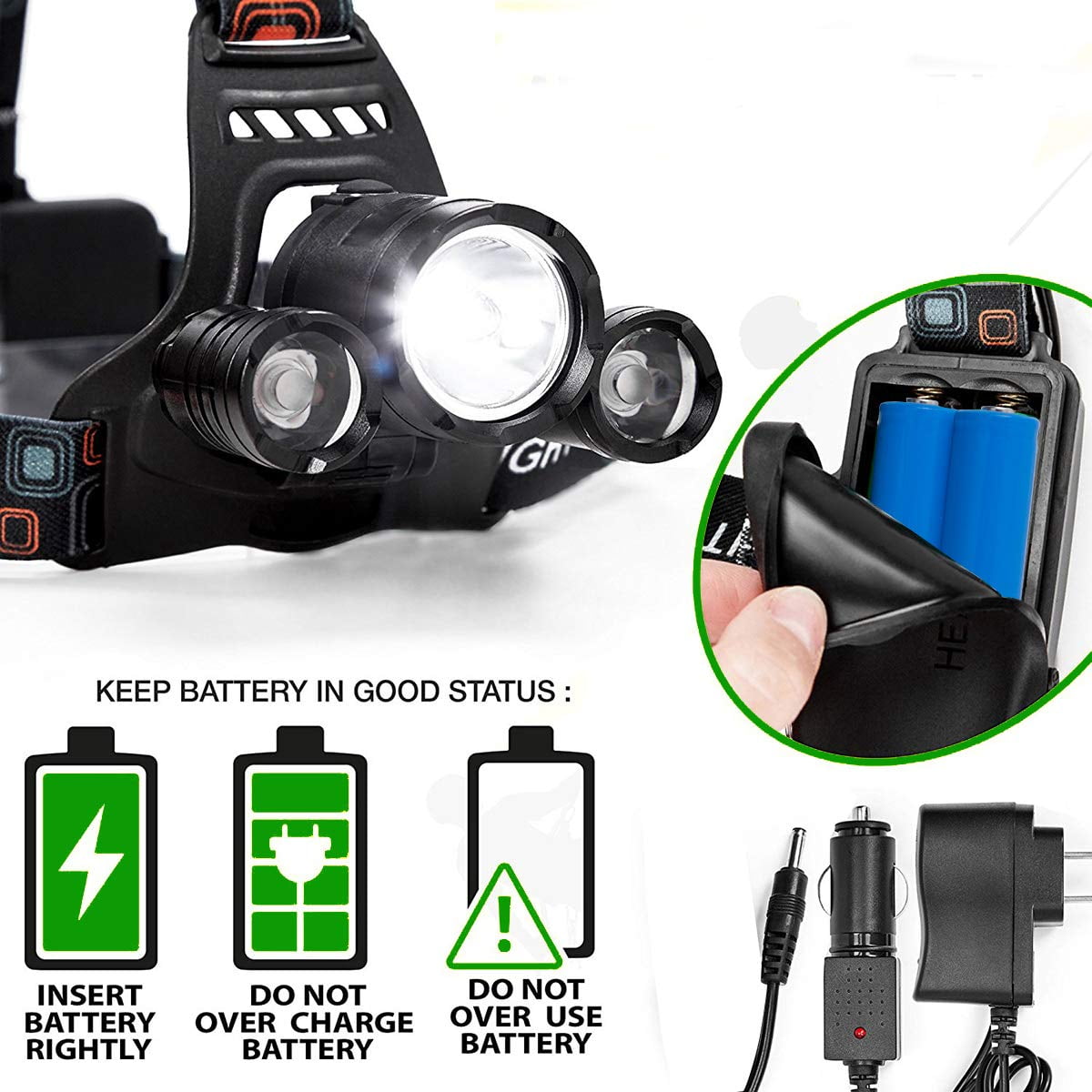 90° Rotating Headlight Head Torch Rechargeable Onimoy 6000 Lumens Head Torch LED Super Bright with 3 Lights 4 Modes IPX5 Waterproof Headlamp for Running/Walking/Cycling/Fishing/Camping