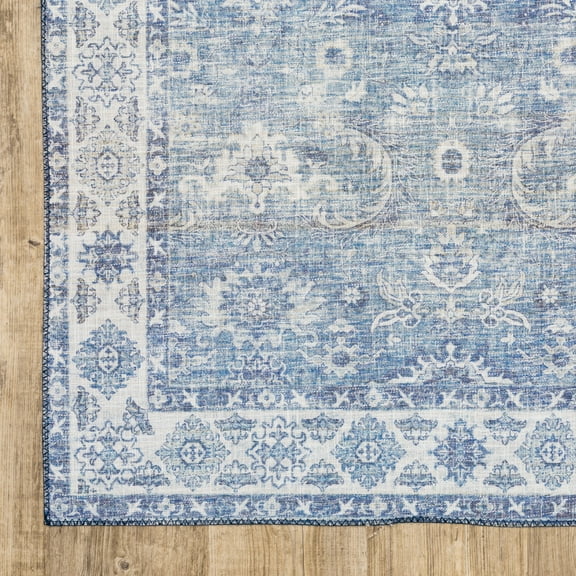 HomeRoots 509525 2 x 8 ft. Blue & Gray Oriental Power Loom Stain Resistant Runner Area Rug