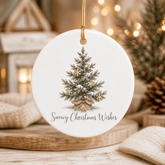 Christmas Ornament Snowy Christmas Wishes Round Hanging Tree Decor Holiday Gift