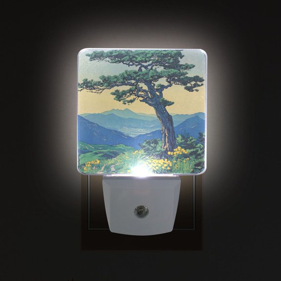 Yayeee LED Plug in Night Light for The Home with Auto Dusk to Dawn Light Sensors, 2 Pack, Retro Mountain