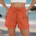 thumbnail image 2 of Inglocry Linen Shorts Women Casual Wide Leg High Waisted Summer Shorts Comfy Elastic Waist Beach Shorts with Pockets Saffron 2XL, 2 of 5