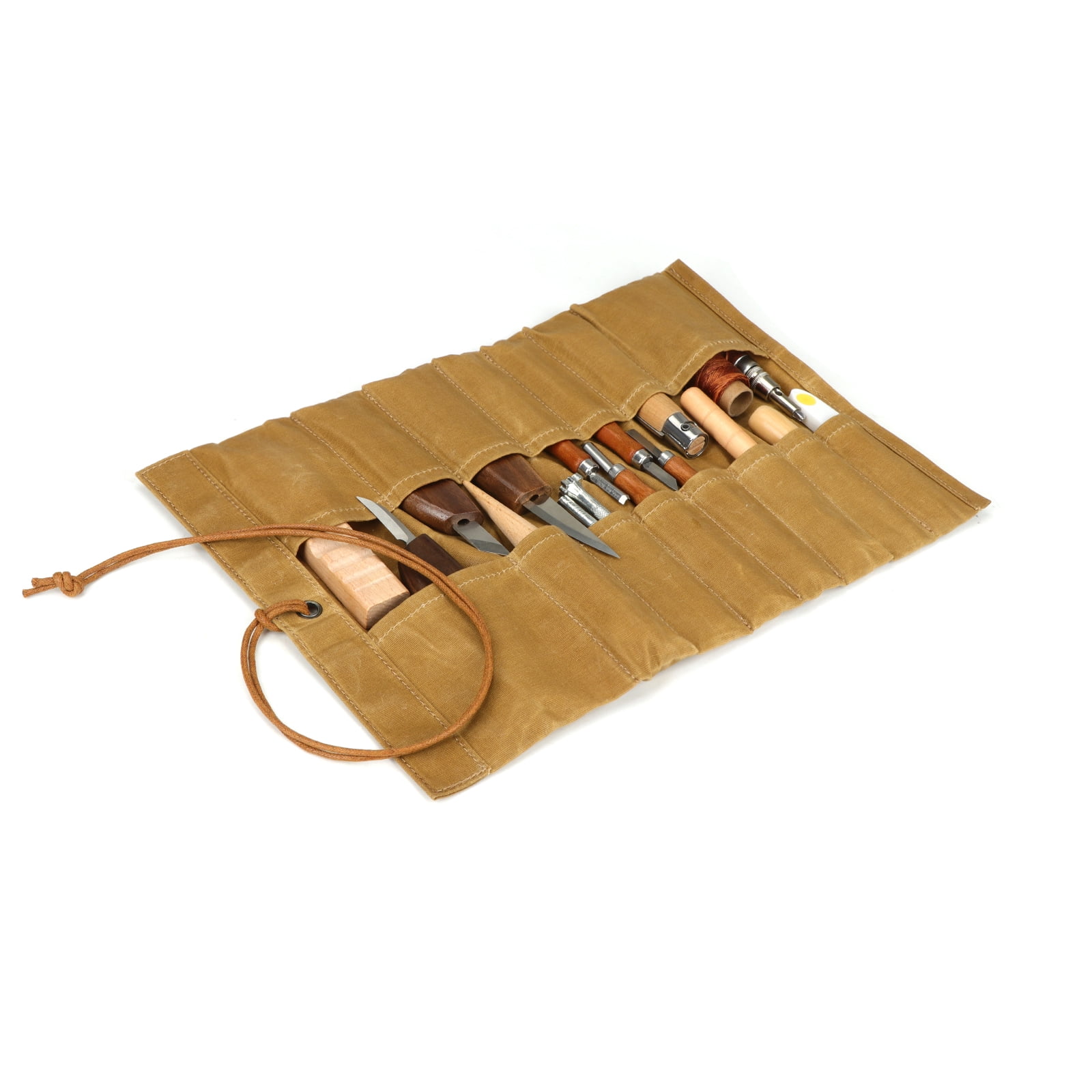 TOURBON Canvas Folding Tools Roll Up Bag (14 Slots)Portable Carry Pouch Workshop Storage Splier Tool Organizer Woodworking