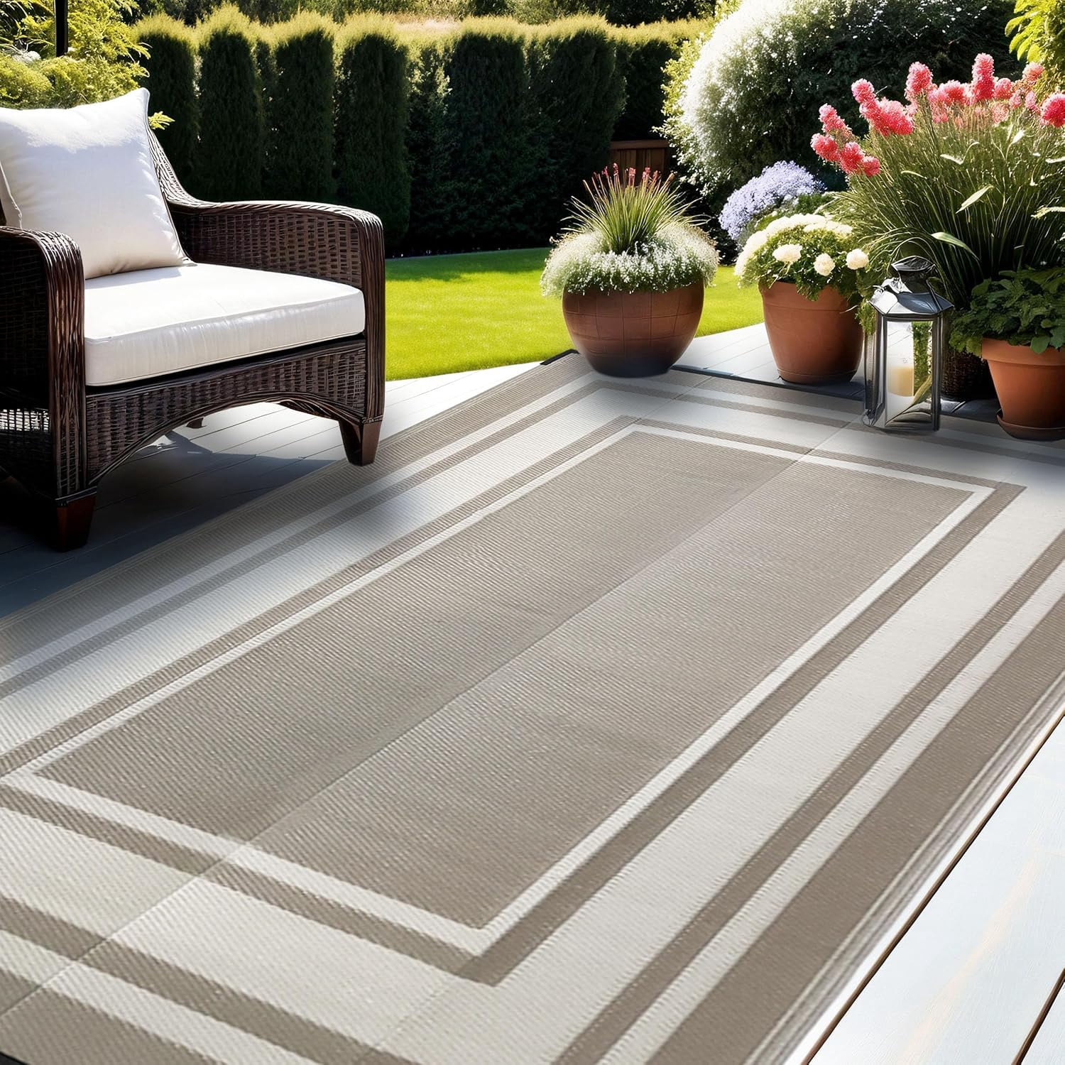 Outdoor Rug 8‘x10’ Waterproof for Patios,Backyard,Porch,Deck,Balcony, Plastics,Reversible,Geometric