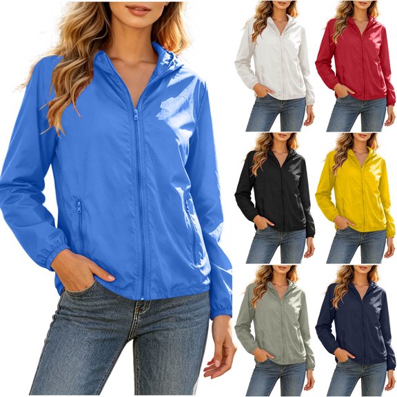 GERsome Women's Sun Protection Jacket Full Zip Long Sleeve Waterproof Outdoor Athletic Jacket with Pocket Blue L