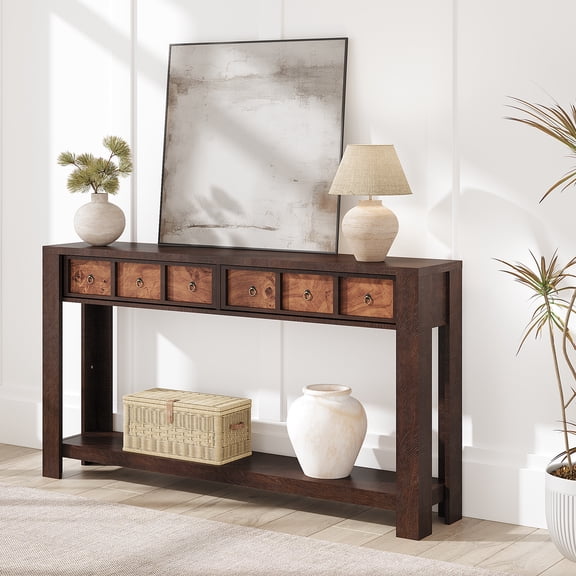 54-Inch Wooden Console Table with 2 Drawers and Open Shelf, Farmhouse Sofa Table for Entryway, Hallway, Living Room