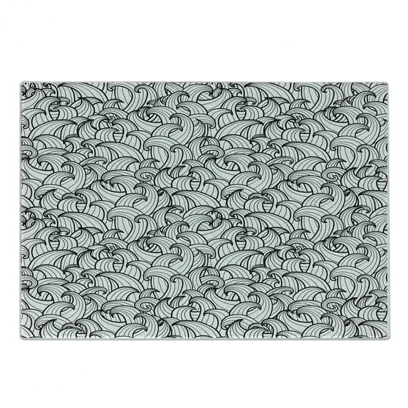 Black and White Cutting Board, Abstract Sea Storm with Curly and Striped Waves Doodle Stream Water Flow, Decorative Tempered Glass Cutting and Serving Board, Small Size, Black White, by Ambesonne