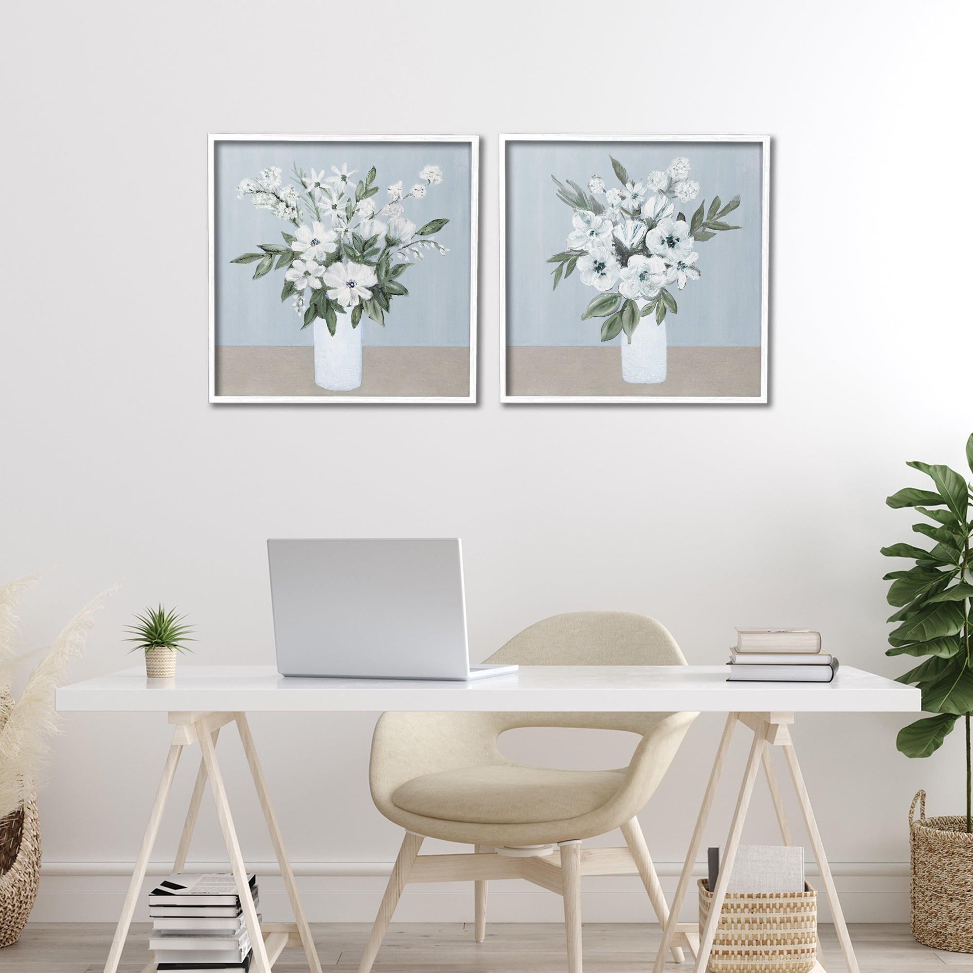Stupell Industries Mixed White Blossoms 2 Piece White Framed Giclee Art Set, design by Marilyn Dunlap