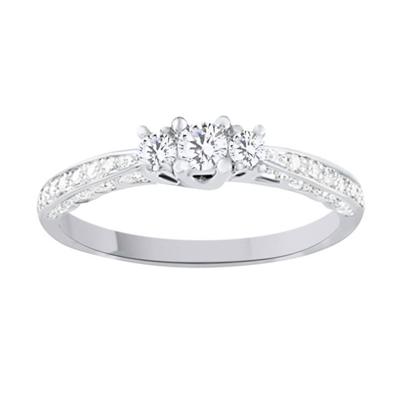 AFFY White Natural Diamond Three Stone Ring In 10k White Gold (0.25 Cttw)
