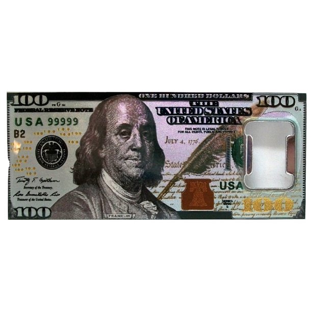 100 Dollar Bill Metal Bottle Opener Fridge