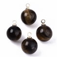 thumbnail image 1 of Natural Tiger Eye Charms with Golden Plated Brass Loops Round 14x10.5mm Hole: 1.5mm, 1 of 2