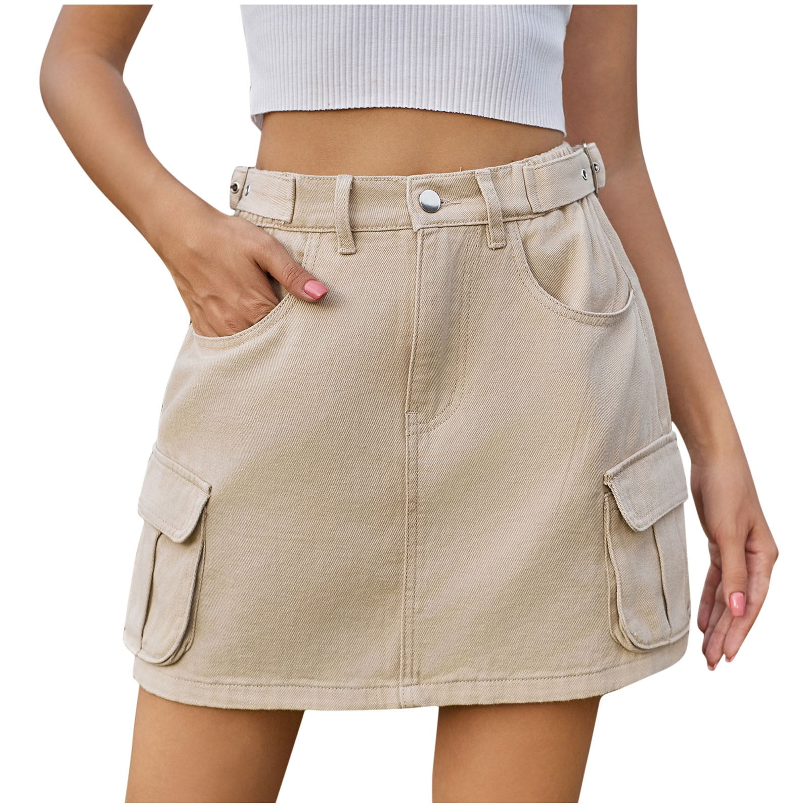 Beige Button Front Jean Skirt Tumotour Cargo Skirts For Women