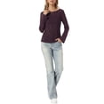 thumbnail image 2 of INSPIRE CHIC Jacquard Blouse for Women's Boat Neck Long Sleeve Fall Sheer Knit Top M Purple, 2 of 6