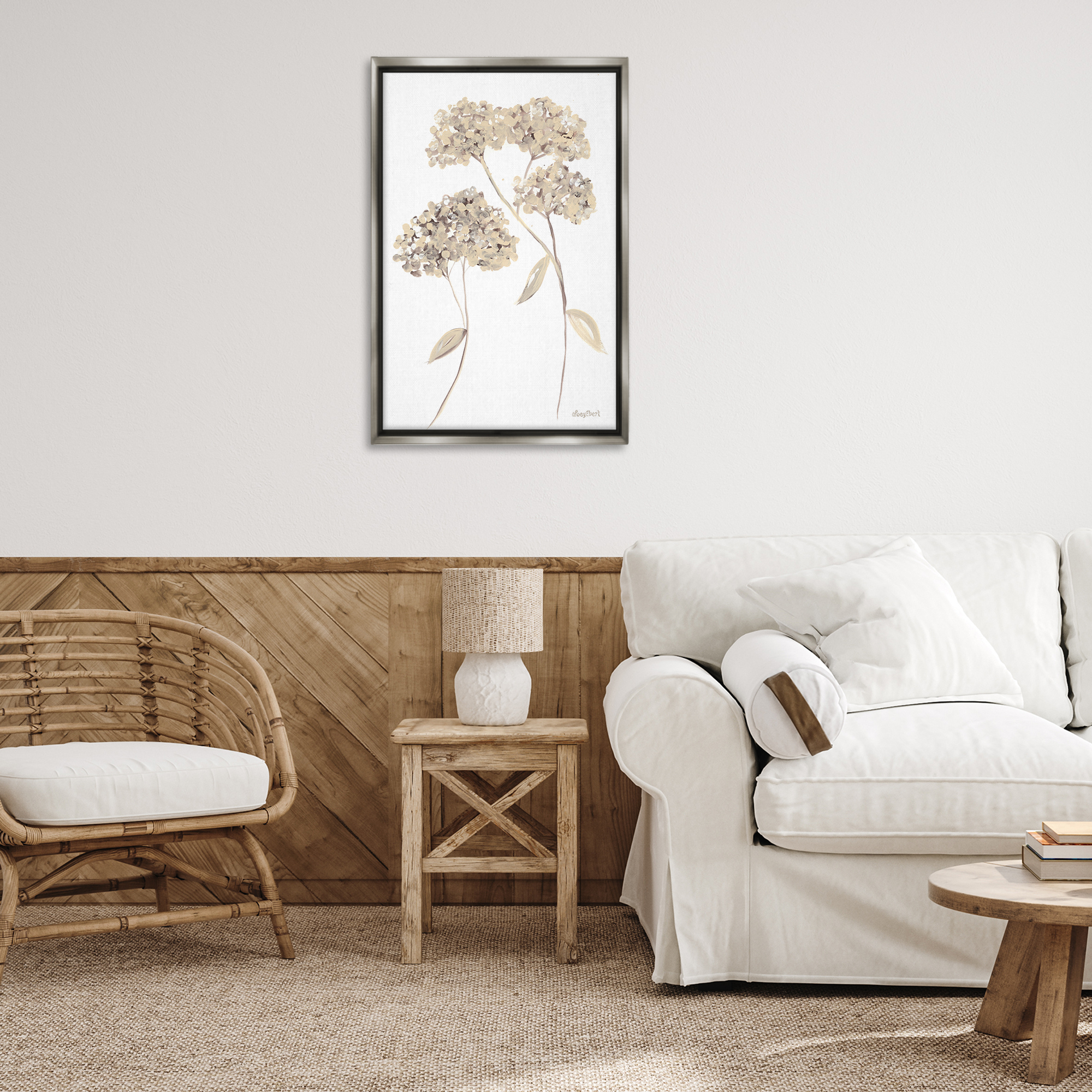 Stupell Industries Soft Geranium Florets Botanical & Floral Painting Gray Floater Framed Art Print Wall Art, 21 x 31