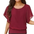 thumbnail image 2 of Workout Tops for Women Viikei Womens Tops Plus Size Short Sleeve Trendy Dolman Lace Sleeve O-Neck Chiffon Blouses forWomen Comfy Loose Solid Color Shirt forSpring Summer Women;s Fashion Tops Blouses, 2 of 9