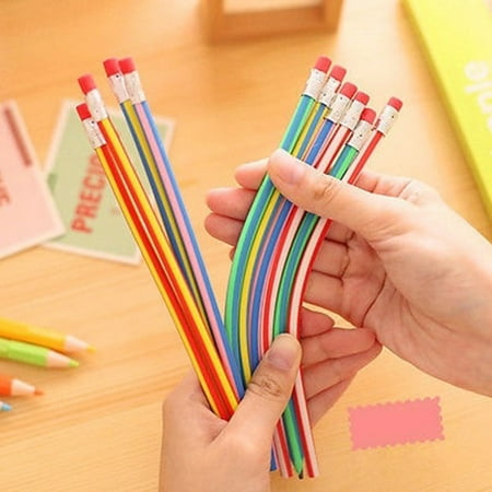 Striped Pencil - 10Pcs Flexible Bendy Soft Pencils Colorful Stripe Pencil with Eraser for Kid Gift Student School