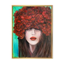 Designart 'Portrait Of A Young Lady With Red Flowers' Modern Framed Canvas Wall Art Print