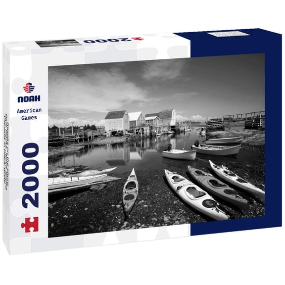 Noah Jigsaw Puzzle Kayaks on the shore, Blue Rocks, Nova Scotia Canada in black white 2000 pieces