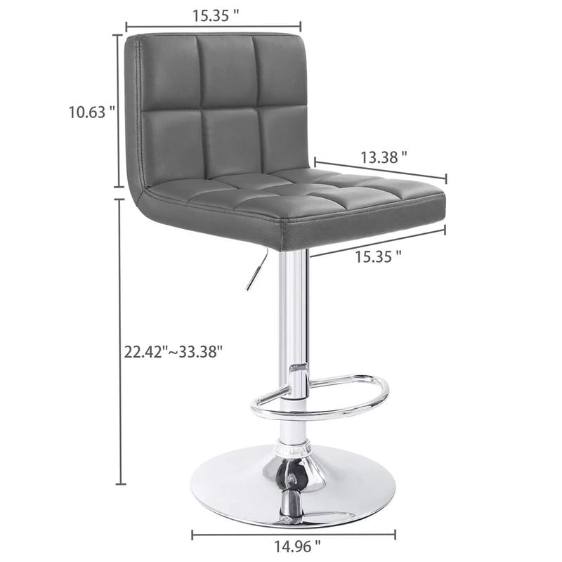 Lacoo Set of 2 Bar Stools Adjustable Swivel Armless Barstools with PU Leather, Gray