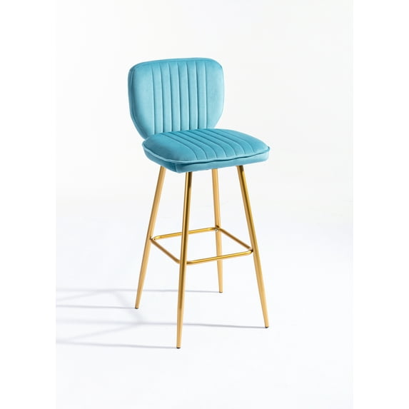 HOMEFUN 40.55 in. Light Blue High Back Metal Frame Counter Height Cushioned Bar Stool with Velvet Seat and Footrest