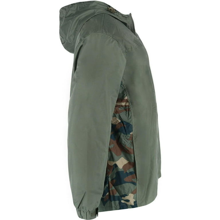 I5 Apparel Hooded Windbreaker Rain Jacket with Camo Side