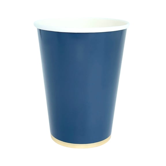 Bonjour Fête Navy Blue Paper Party Cups, Disposable Party Supplies, 8 Count, 12 Oz, Birthday, 4th of July