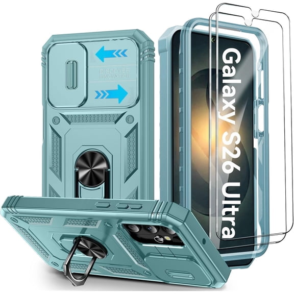 Military Grade Phone Case compatible with Samsung Galaxy S26 Ultra 5G 2026, Shockproof Protective Cover with Kickstand, Camera Cover, 2 Screen Protectors