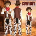 thumbnail image 2 of Kids Western Rodeo Cowboy or Cowgirl Classic Set - Vest, Pants, White T-Shirt, Brown Hat, Bandanna 5PC Outfits (Choose Color and Size)(L, Z05-Coffee), 2 of 7