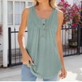 thumbnail image 4 of Jewelreauty Women's Henley Tank Tops Summer Scoop Neck Sleeveless Pleated Shirts Casual Loose Outdoor Tee (L, Green), 4 of 4