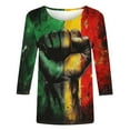 thumbnail image 4 of LYEAA Women African Diaspora Tee 3/4 Sleeve Round Neck Cotton Shirt Loose Fit Casual Cultural Apparel Black History Month Wear Multicolor XXXXL, 4 of 5