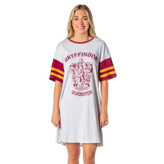 Harry Potter Womens' Hogwarts All Houses Jersey Nightgown Pajama Shirt - Gryffindor Slytherin Hufflepuff Ravenclaw