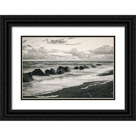 Miller, Anna 24x17 Black Ornate Wood Framed with Double Matting Museum Art Print Titled - Atlantic Ocean Beach at Sunrise