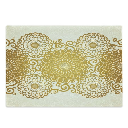 

Mandala Cutting Board Border with Large Flowers and Curls Chrysanthemums Peonies Rococo Style Decorative Tempered Glass Cutting and Serving Board Large Size Eggshell Earth Yellow by Ambesonne