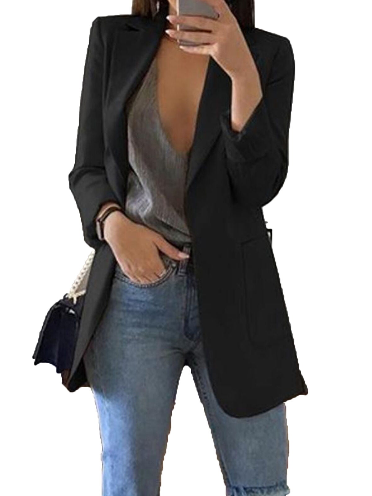 Cathery - Cathery Women Slim Casual Blazer Jacket Top Outwear Long ...
