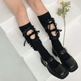 thumbnail image 6 of Japanese Women Girls Ribbed Calf Socks Harajuku Lolita Hollow Out Hole Ruffled Patchwork Lace-Up Bowknot Student Cotton Mid Tube Stockings, 6 of 21