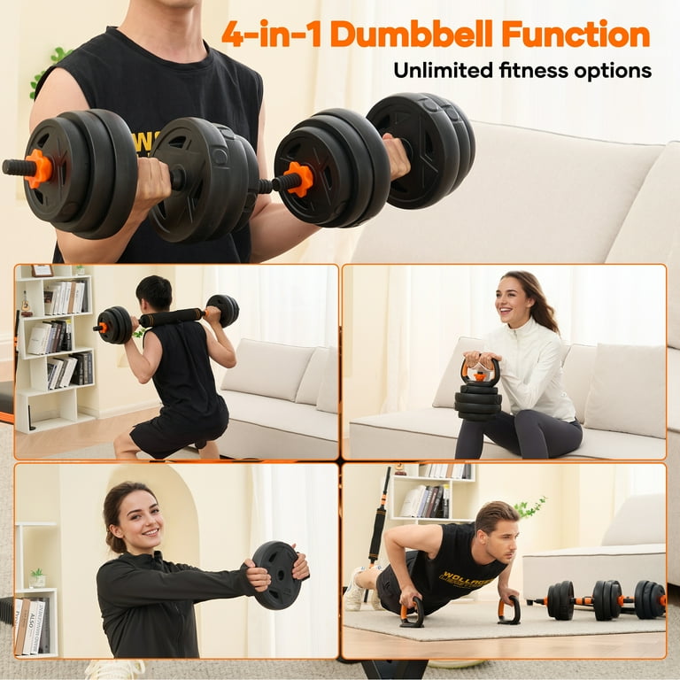 Naipo 44lb Adjustable Dumbbell Set 4-In-1 To Kettlebell Barbell