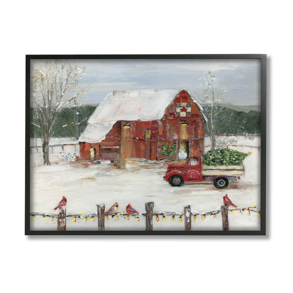 Stupell Industries Snowy Holiday Tree Farm Landscape Painting Black Framed Art Print Wall Art, Design by Sally Swatland