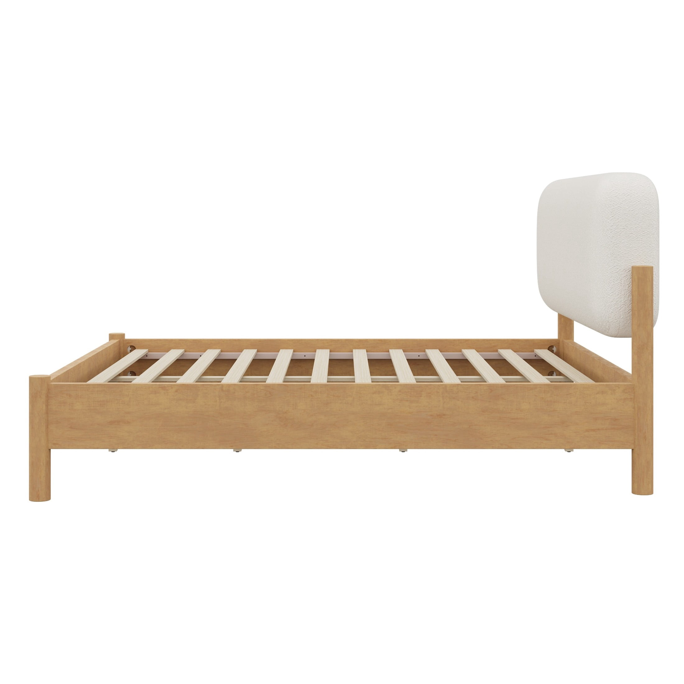 Christopher Knight Home Modern Queen Platform Bed Frame, Thick Rounded Upholstered Headboard, Oak