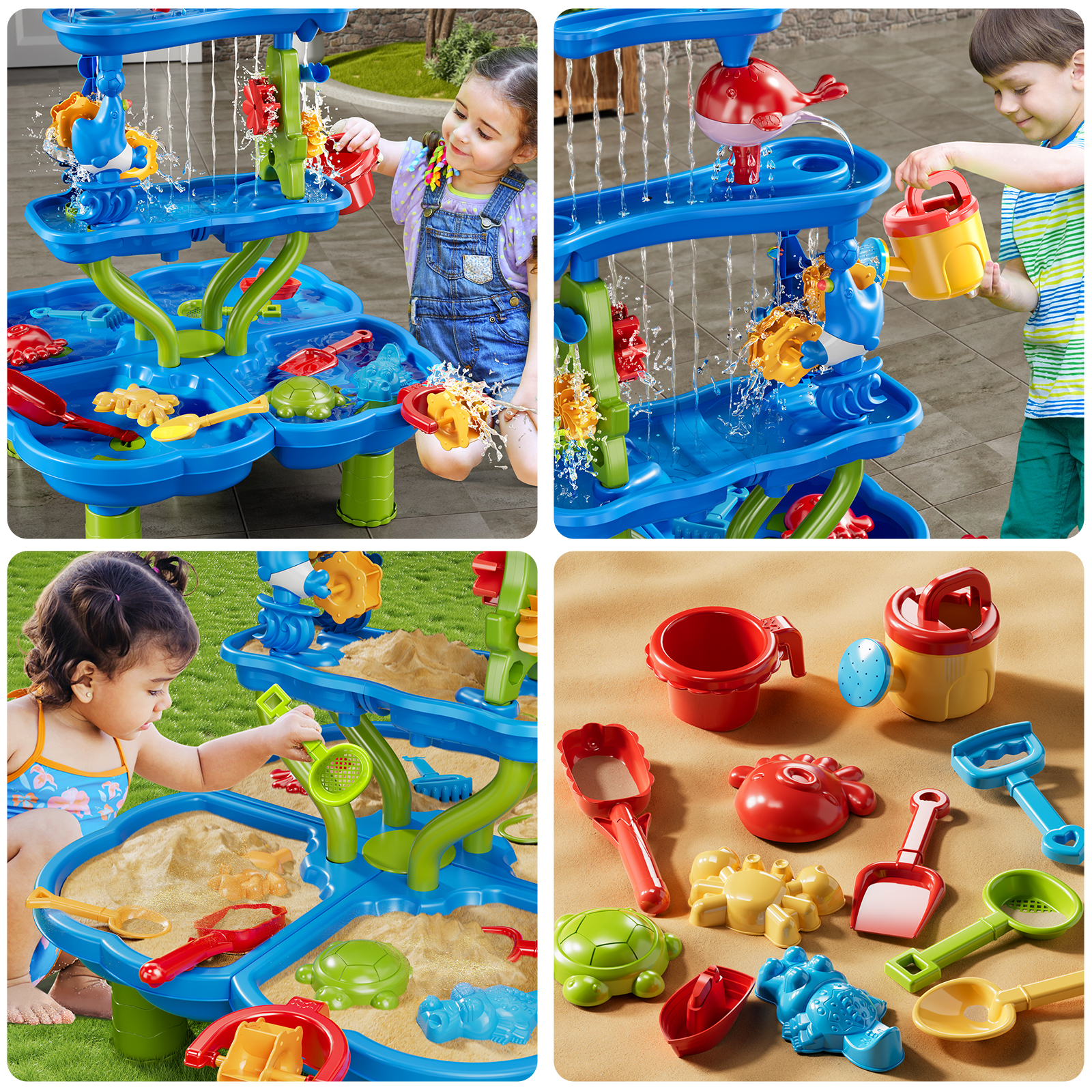 ConeWhale Sand Water Table for Toddlers 3-5 Outdoor Backyard Summer Multi-Tier Waterfall 32.3 x 22.8 x 22.8 Inch