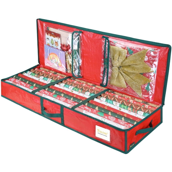 BALEINE Christmas Wrapping Paper Storage Bag, 40" Gift Wrap Organizer with Pockets, Red