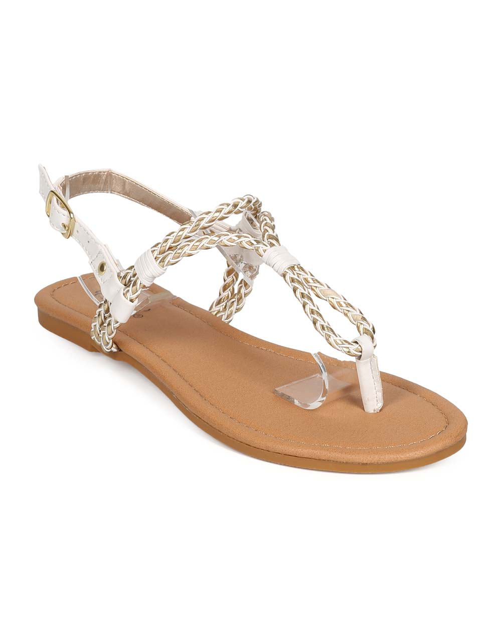 New Women Qupid Archer-143 Leatherette Woven Slingback T-Strap Thong ...