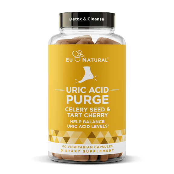 Eu Natural Purge Uric Acid Flush – Detox & Cleanse with Celery Seed Extract, Tart Cherry & Chanca Piedra for Joint Support & Mobility – 60 Veg Capsules