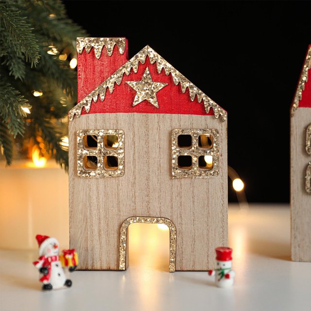 mfyjkho Adorno de madera de casa navideña de Papá Noel, decoración minimalista de escritorio para fiestas, 8,66 x 3,38 x 0,86 pulgadas, 1 pieza