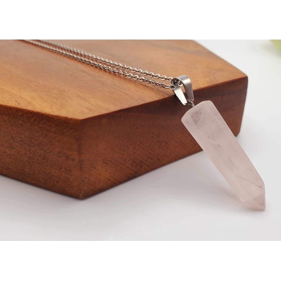 Silver Wire Wrapped Rose Quartz Healing Crystal Point Necklace