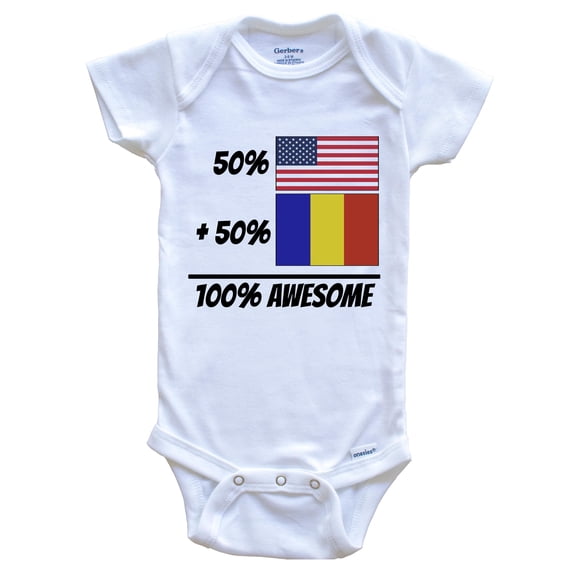 50% American Plus 50% Romanian Equals 100% Awesome Cute Romania Flag Baby Bodysuit, 0-3 Months White