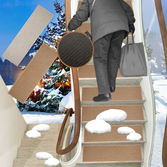 Outdoor Stair Treads, Non-slip Rubber Backing Mats for Rain and Snow, 8x30 Size with Waterproof Polyester Fabric, Machine Washable and Reusable for Indoor and Outdoor Steps with Pets and