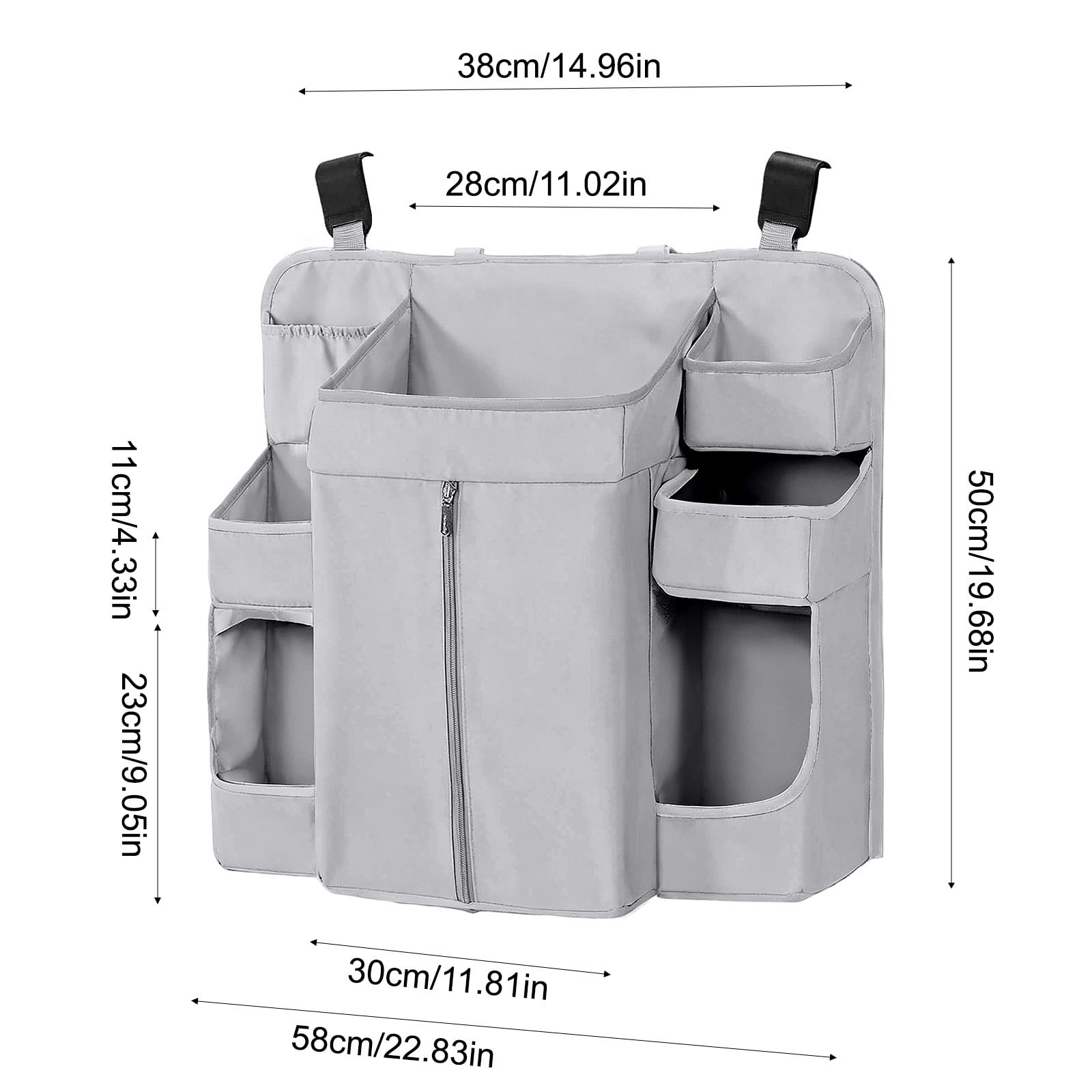 Snmubt Dark Gray Nursery Storage Rack, Hanging Diaper Organizer Bag for Crib, Waterproof Oxford Multi-Pocket for Portable Changing Table