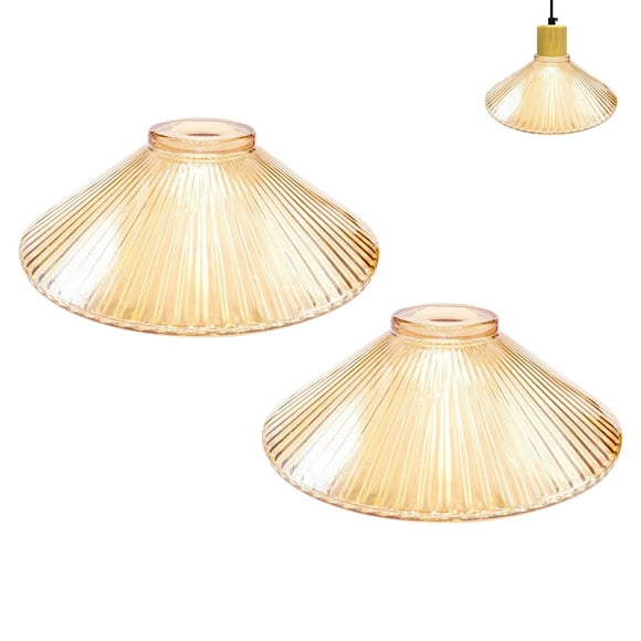 FSLiving 9.8" Clear Amber Glass Cone Lamp Shade Replacement, Brown Ribbed Glass Lamp Cover, DIY Decorative for Pendant Light Table Lamp Swag Ceiling Lamp Torchiere Wall Sconce 2-Packs