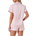 thumbnail image 3 of Conjuntos de pijama para mujer INSPIRE CHIC, camiseta de manga corta con botones y pantalones cortos, conjuntos de lounge XL en color rosa, 3 of 5